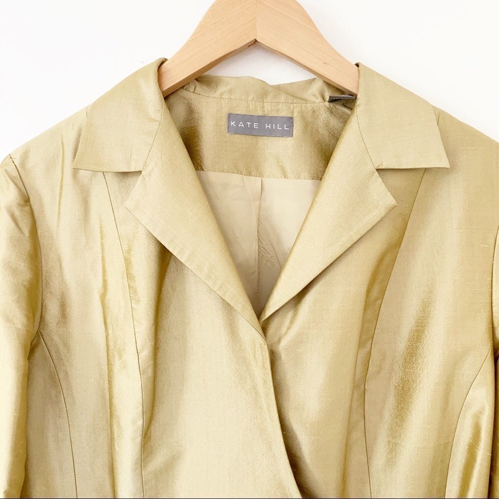 Kate Hill 100% Silk Gold Wrap Blazer Jacket Minimalist Quiet Luxury Top - Picture 4 of 10